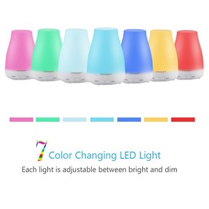 URPOWER 2nd Version Essential Oil Diffuser,100ml Aroma Essential Oil Cool Mist Humidifier with Adjustable Mist Mode,Waterless Auto Shut-off and 7 Color LED Lights Changing for Home Office Baby