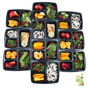 [BONUS-PACK] 10 Premium 3-Compartment BPA FREE Reusable Meal Prep Food Storage Containers with Lids | Bento Lunch Box | Stackable Portion Control Set with Plate Dividers for 21 Day Fix + FREE Cutlery