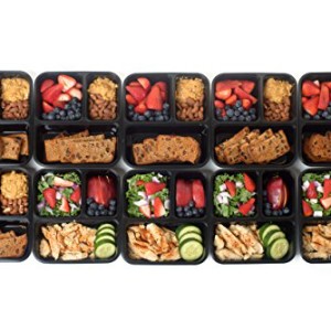 California Home Goods 3 Compartment Reusable Food Storage Containers with Lids, Microwave and Dishwasher Safe, Bento Lunch Box, Stackable, Set of 10