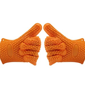 Proteove Silicone Heat Resistant Oven Mitts Gloves for Grilling BBQ, Cooking, Baking, Smoking & Potholder,5-Finger Anti Slip Grip,One Size Fits Most, Pack of 2, Orange
