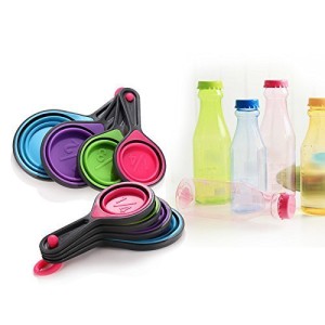Portable Silicone Measuring Cups & Spoons, 4-Piece Set Folding , For Travel,Pet Supplies of outdoor,Long Trip,Camping,4 sizes