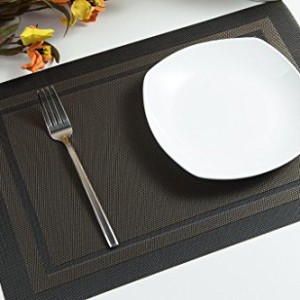 Placemats ，Grid Design PVC Insulation Heat Stain Resistant anti-skid eat mats, Use Both Side in Dining Room for Kitchen table (Black)