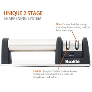 Koolife Knife Sharpener with 2 Stage Coarse & Extra-Fine Sharpening System for Steel Knives in All Sizes,Black