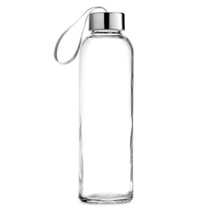Chef's Star Glass water Bottle 6 Pack 18oz Stainless Steel Caps with Carrying Loops