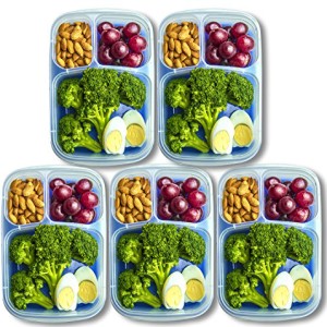 Orgalif Bento Lunch Box Container Food Storage 3-compartment Eco Friendly for Kids, Reusable Lunchbox Made with High Quality Plastic Microwavable Dishwasher Safe Bpa Free Perfect for School and Office (Set of 5)